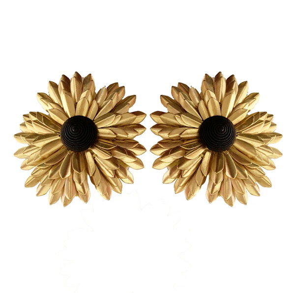 Gold and Black Metal Daisy Earrings by Rebecca De Ravenal